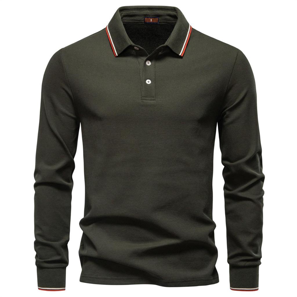 Men's Long Sleeve Polo Shirt Classic Solid Color Button Down Collar Slim Fit Casual Top for Everyday Wear Comfortable Fabric