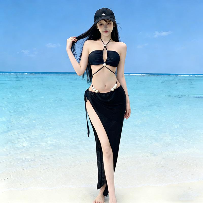 Beautiful Swimsuit Female Sexy Pure Desire 1011 New High-end Bikini Three-piece Long Dress Seaside Vacation Swimsuit