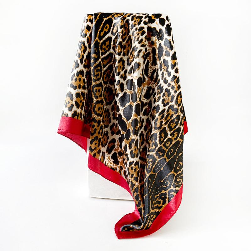 Headscarf, Faux Silk Satin Square Scarf, Leopard-print Scarf, 90cm Large Scarf