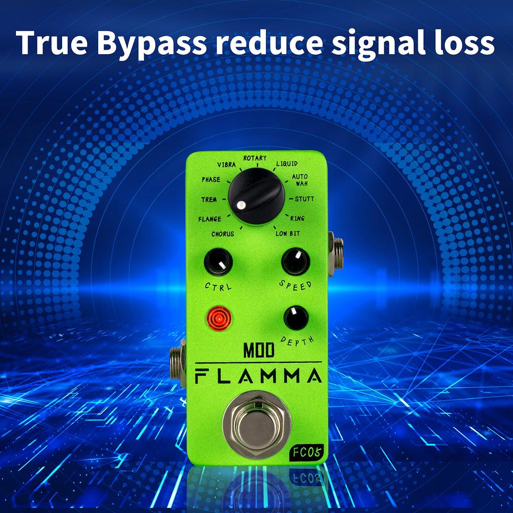 FLAMMA FC05 Mini Modulation Pedal with Chorus, Flanger, Tremolo, Phaser, Vibrato, Rotary, Liquid, Auto-Wave, Stutter Ring, and Low Bit