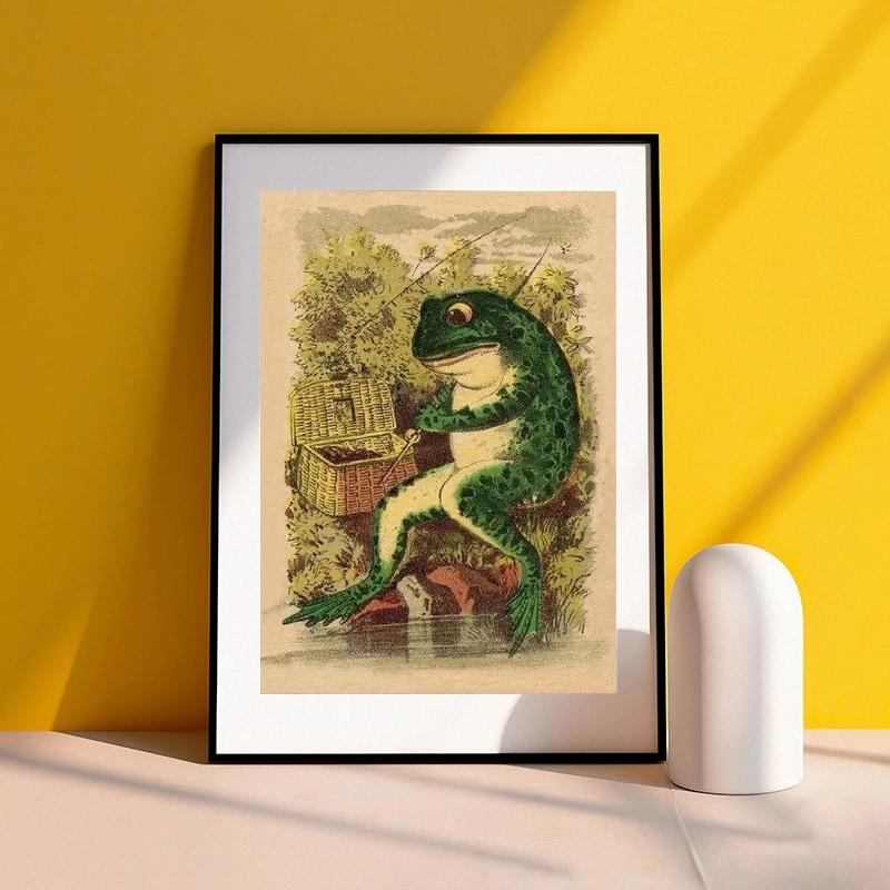 Vintage Animals Posters Banjo Frog Cartoon Canvas Painting and Prints Funny Nursery Wall Art Picture for Living Room Home Decor