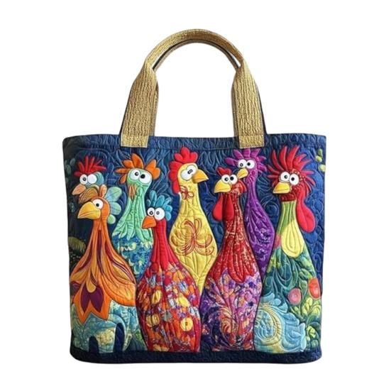 Quilted Tote Bag Retro Print Fabric Commuter Tote Vintage Lightweight Foldable Handbag for Women A