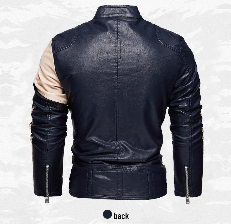Men's Cross-Border Fashion Slim Fit Motorcycle Jacket with Patchwork & Zipper