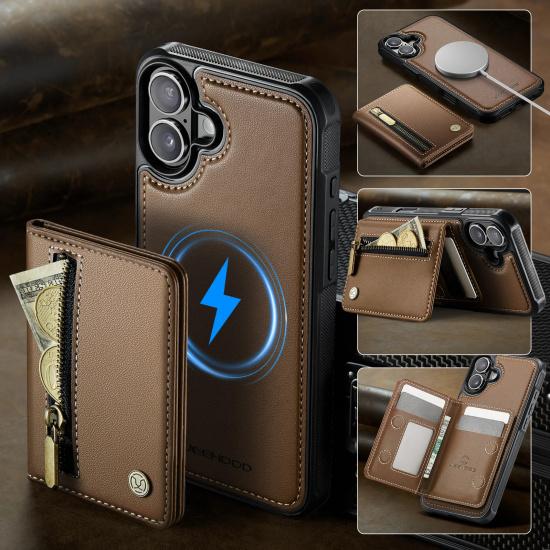 2 In 1 Detachable Magnetic Zipper Leather Cards Solt Wallet Case For iPhone 17 Pro Max 16 Plus 15 14 13 12 11 Phone Bag Cover