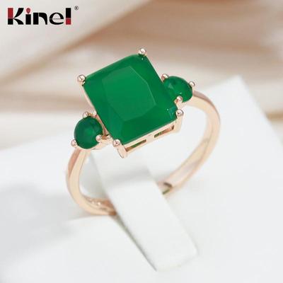 Kinel Square Dark Green Cubic Zircon Vintage Rings For Women