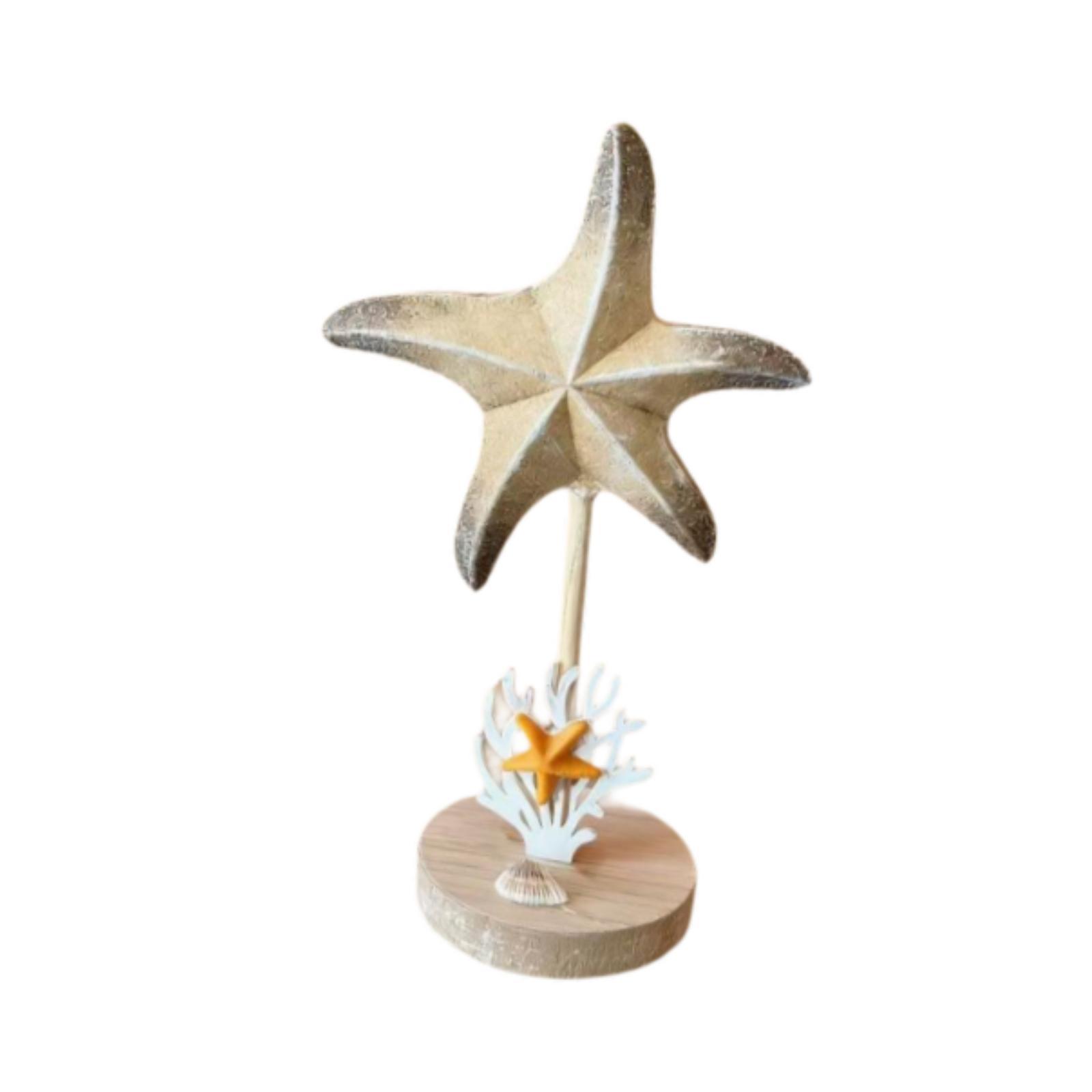 Wooden Starfish Decor Desktop Ornament Nautical Table Centerpiece Coastal Starfish Figurine for Fireplace Entrance Decoration