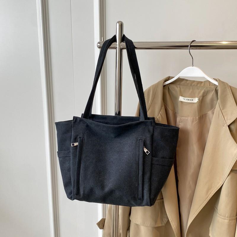 

Korean Large-capacity Canvas Bag Commuting Simple All-matching Tote Retro Casual College Students Class Handbag Trend чёрный