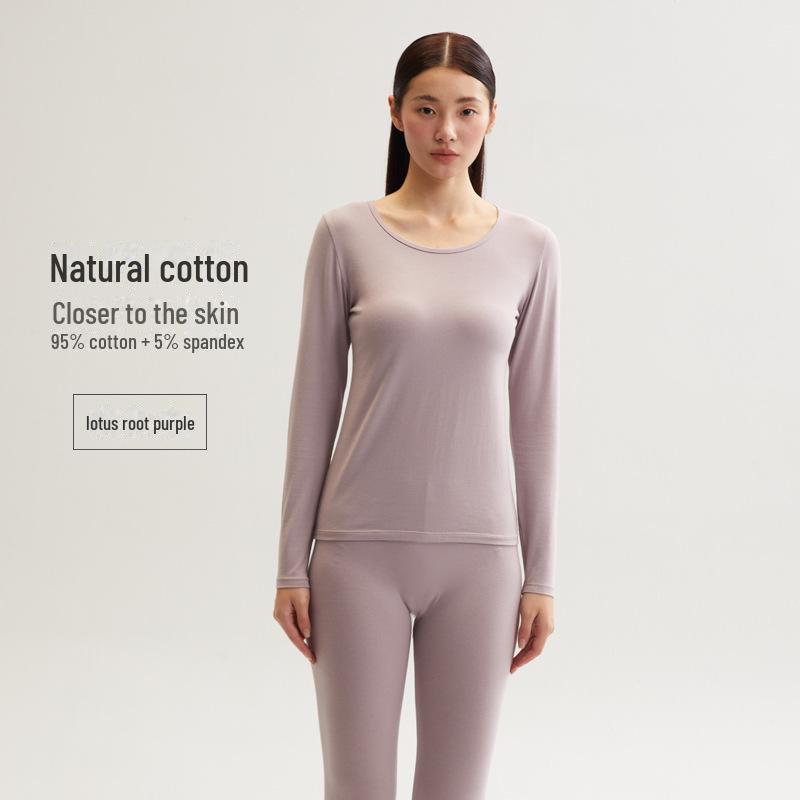 Men's and Women's Skin-Friendly Thermal Underwear Suit - Pure Cotton, Solid Color, Thin Design, Antibacterial, Large Sizes, Autumn/Winter Wear