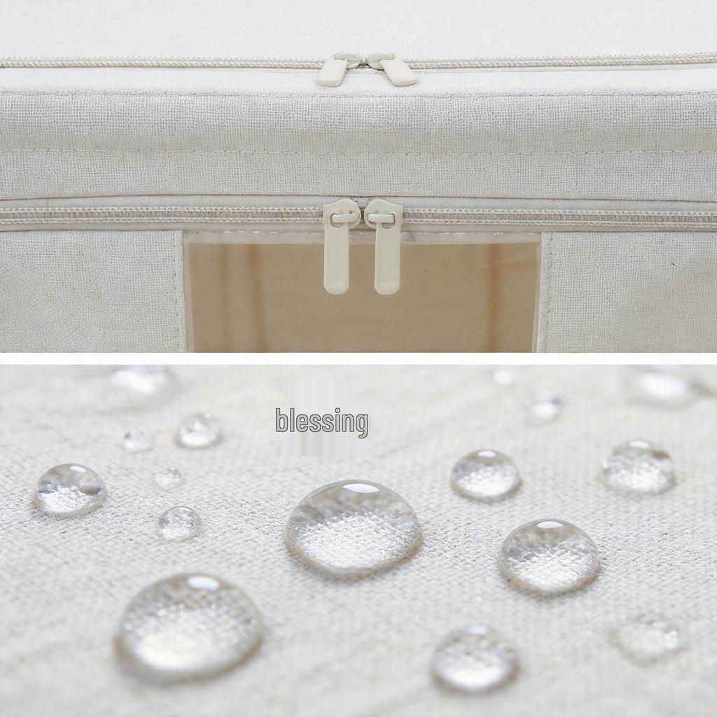 Tianshan Cotton Linen Patterned Fabric Storage Box with Transparent Window for Quilts and Clothes