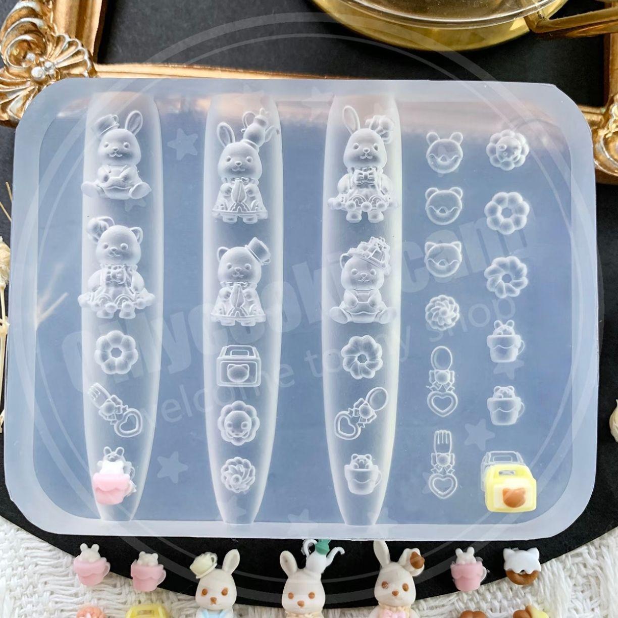 Sylvanian Families Cute Tea Party Nail Art High-Transparency 3D Silicone Stencils