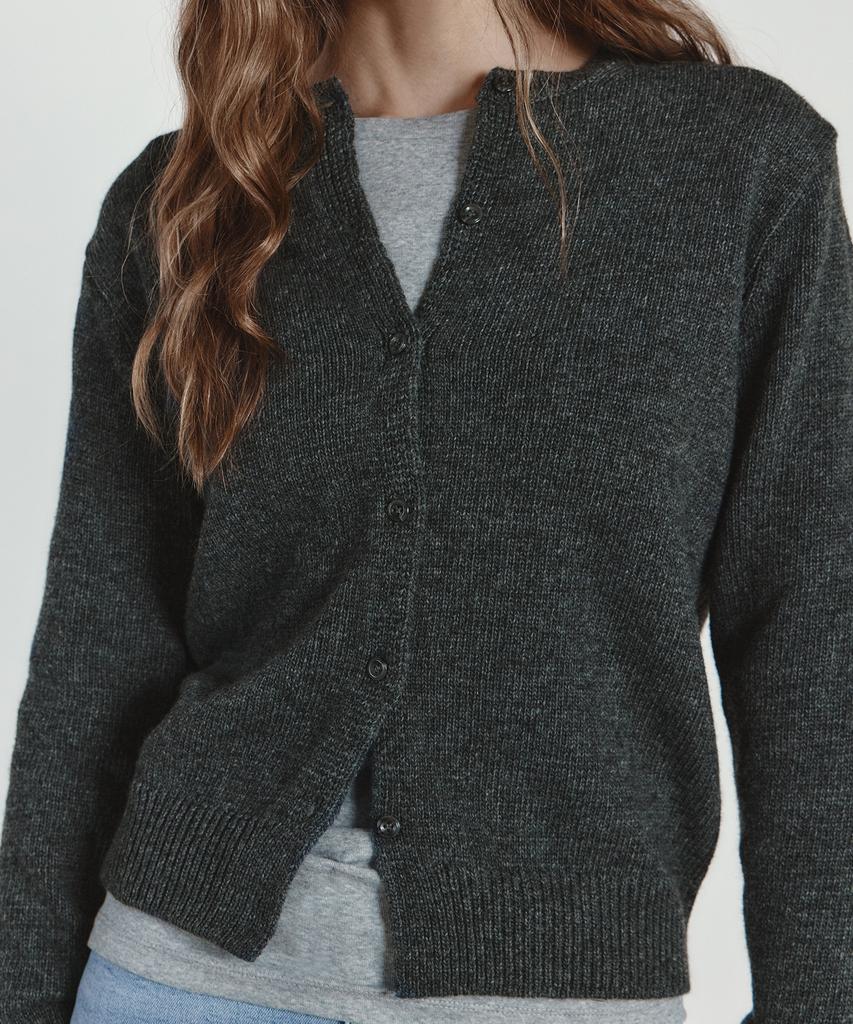 Isibchilwai Wool Round Neck Knit Cardigan (Charcoal)