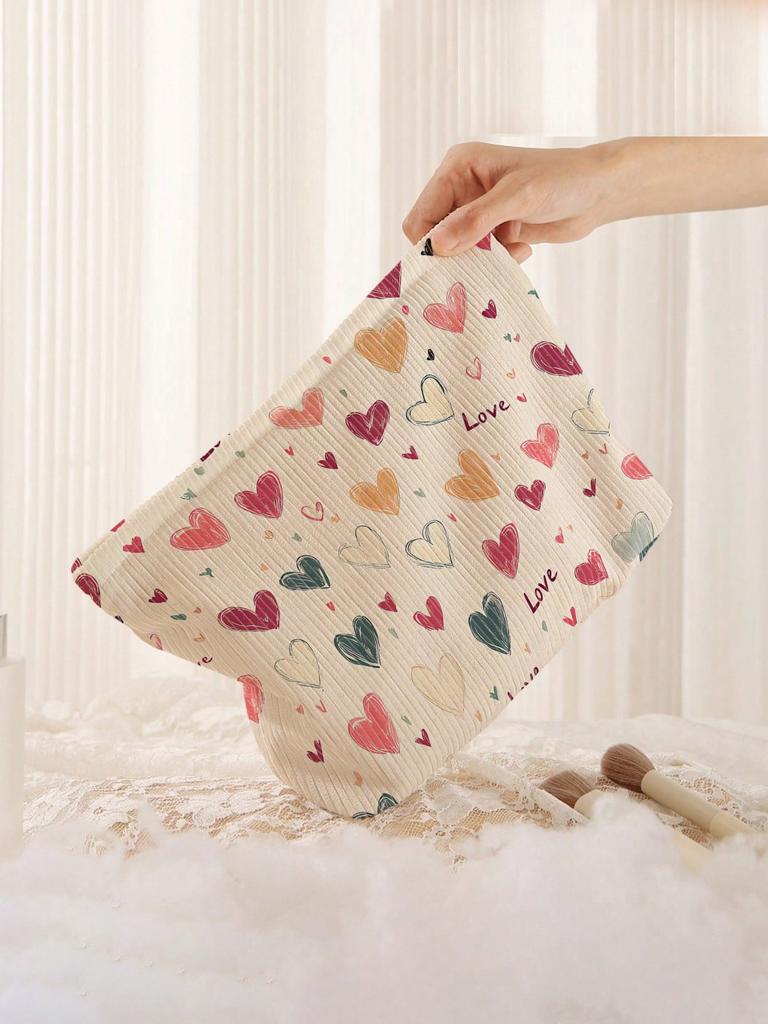 Portable Cosmetics Storage Bag Makeup bag with colorful heart pattern double-sided printed travel zipper makeup bag