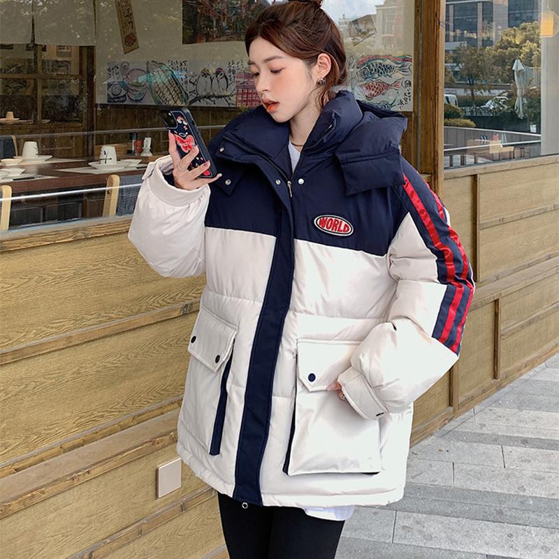 Jesienna i Zimowa Kurtka Bawełniana Puchowa w Bloki Kolorystyczne Wersja Koreańska Luźna i Gruba Kurtka Bawełniana Ciepła Kurtka Bawełniana Kurtka