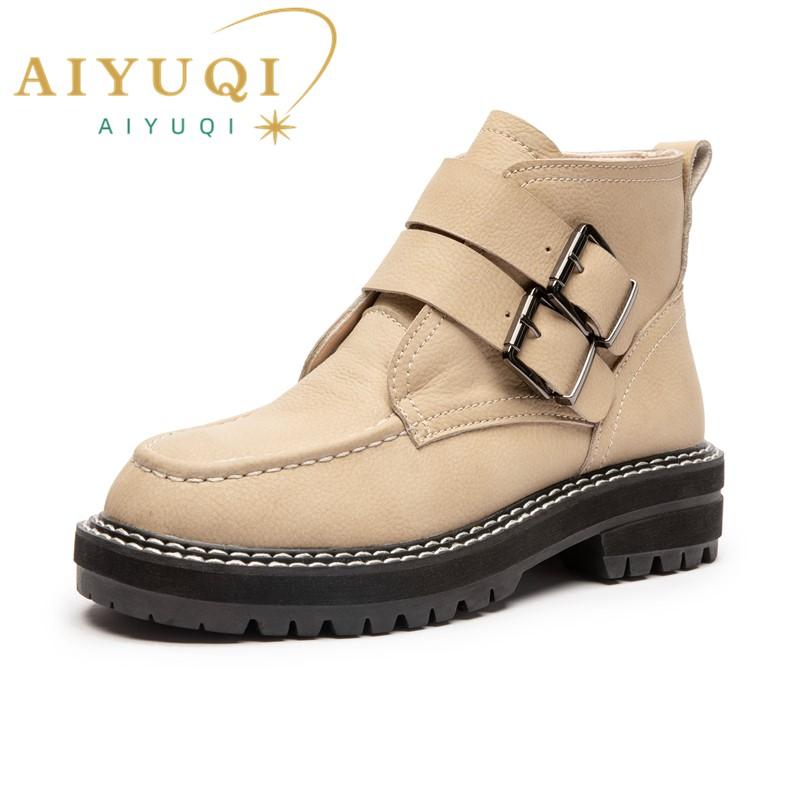 Fashion AIYUQI Women's Short Boots Large Size 2025 New Genuine Leather British Style Women Winter Boots Fashion Fur Women Ankle Boots