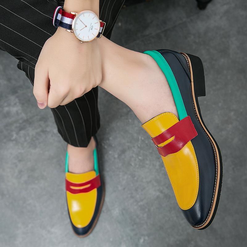 Moda Uomo Formale Classico Designer Scarpe in Pelle Moda Misto Colore Penny Loafers Matrimonio Maschile Ufficio Abito Calzature Casual