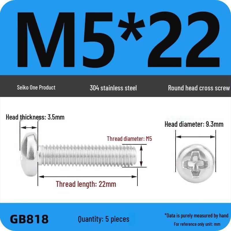Phillips Pan Head Machine Screws, 304 Stainless Steel, Sizes M1-M10