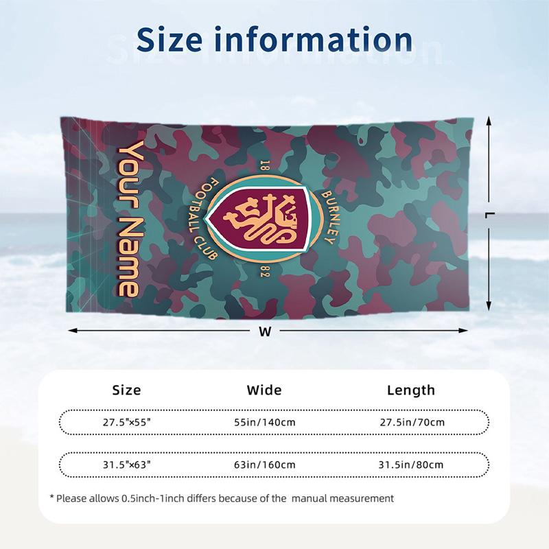 Beach Towel Burnley Football Print Custom Name Text Soft Towel for Swimming Pool