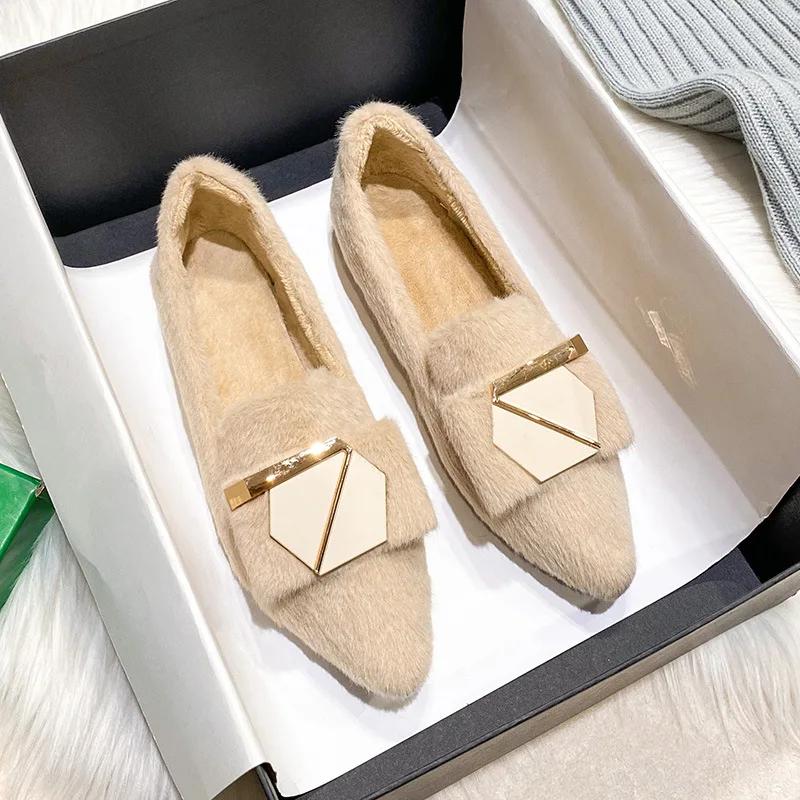 Novos Sapatos Rasos Quentes Femininos Lindo Bico Fino Mocassins de Calçar Botas Pequenas Casuais para Menina