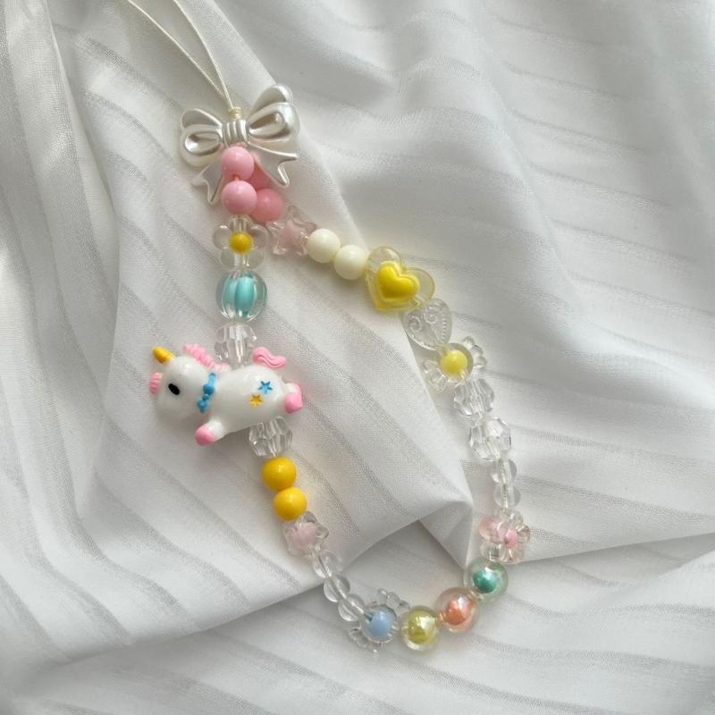 Bowknot Phone Lanyard Short Female Cute Peach Heart Colored Beaded Phone Shell Pendant Accessories Package Decoration