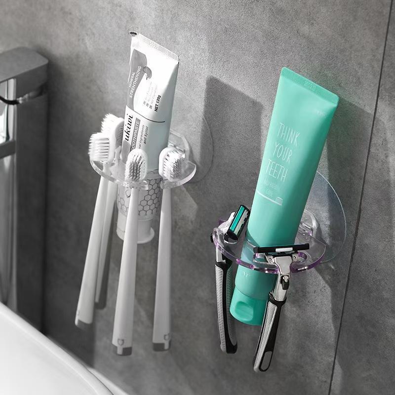 Bathroom Storage Rack Wall Mounted Toothbrush Holder Toothpaste Dispenser Razor Stand Bathroom Organization Home Gadgets