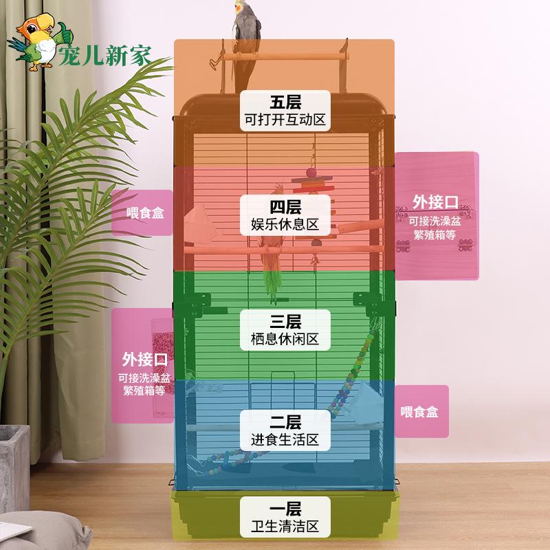 Acrylic Transparent Splash-Proof Horizontal Wire Bird Cage for Parrot Cockatiel Mynah Budgie Large Luxury Villa Style Perch