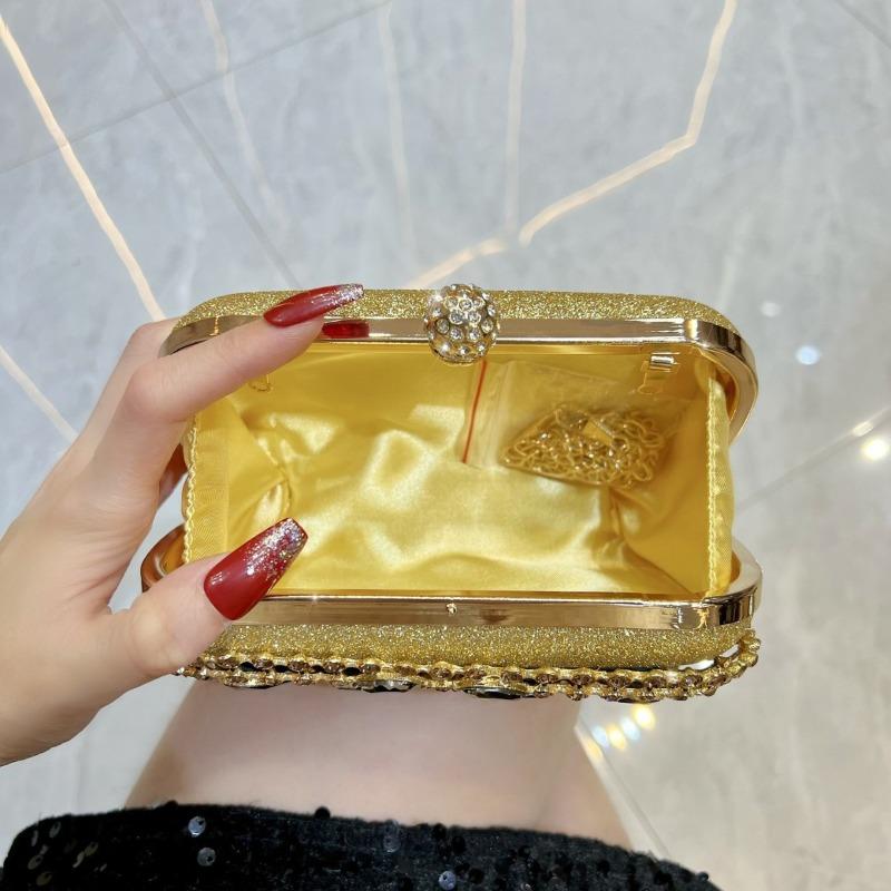 Borsa a Mano - Raffinata Borsa da Sera con Intarsi di Diamanti, Borsa a Mano con Catena, Borsa da Donna