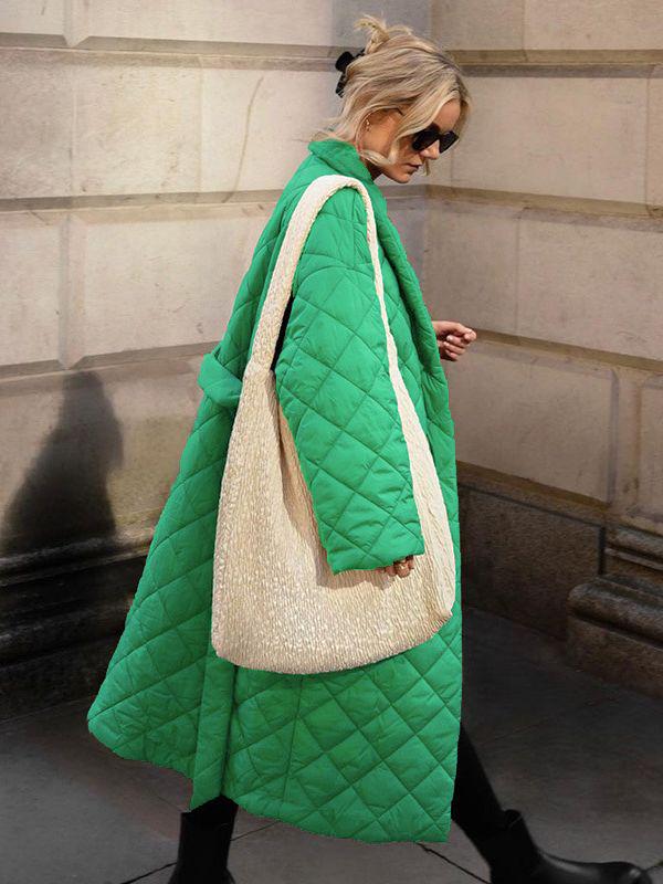 2023 Europejska i Amerykańska Zielona Kurtka Watowana z Bawełny: Jesień/Zima, Wiązane, Kieszenie, Casualowa i Wszechstronna Odzież Wierzchnia