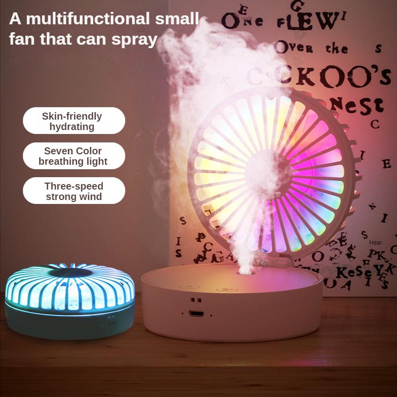 Portable Hand-held Fan  Desktop Multifunctional Folding Humidifying Fan With Colored Light 2000mah For Outdoor Office And Home