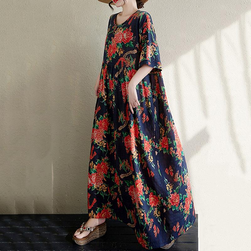 Xitao Pleated Print Flower Dress ZMY1125