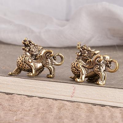 1Pc Statue Figurine Wealth Brass Decor Prosperity Chinese Style Ornament Qilin Dragon Luck Animal Fengshui Vintage