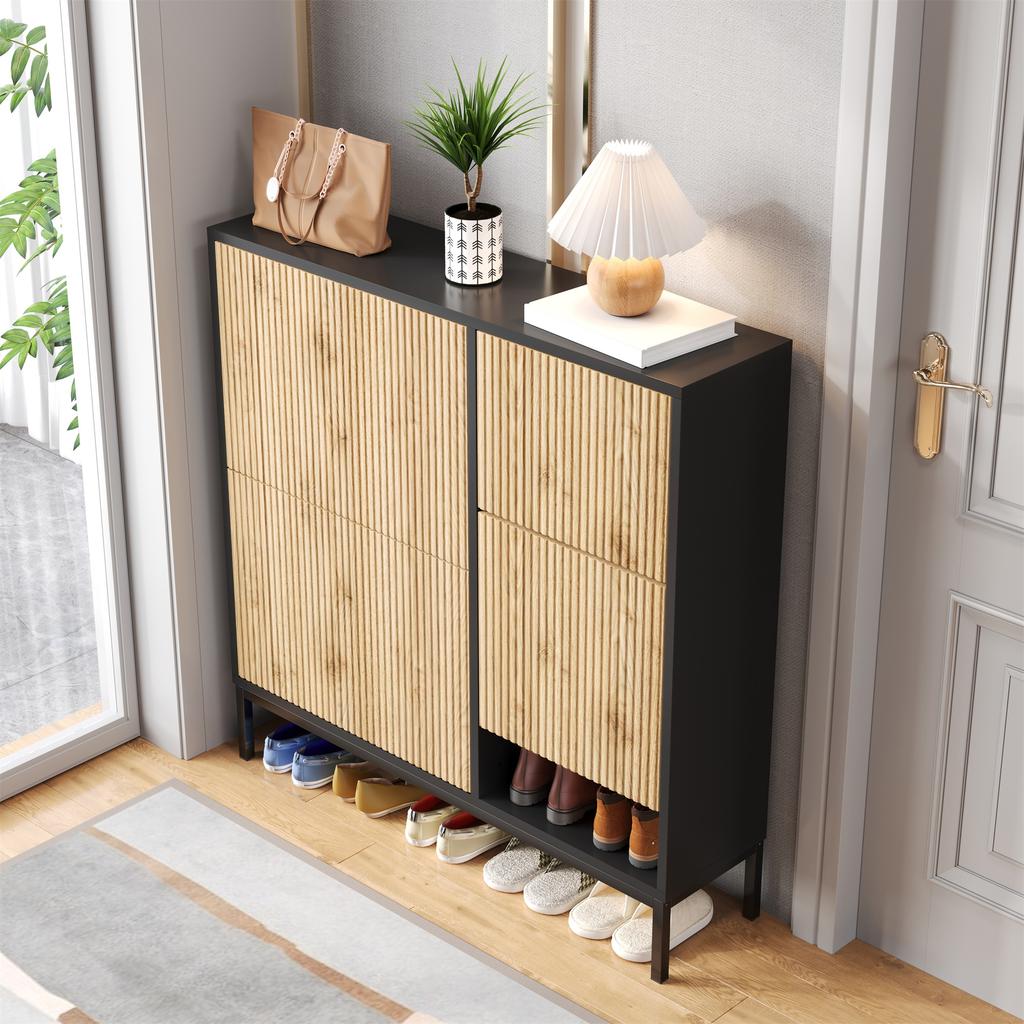 Shoe Cabinet with Shoe-Changing Stool, Shoe Rack with Three Flaps and Open Storage Area, Suitable for Hallway, Bedroom