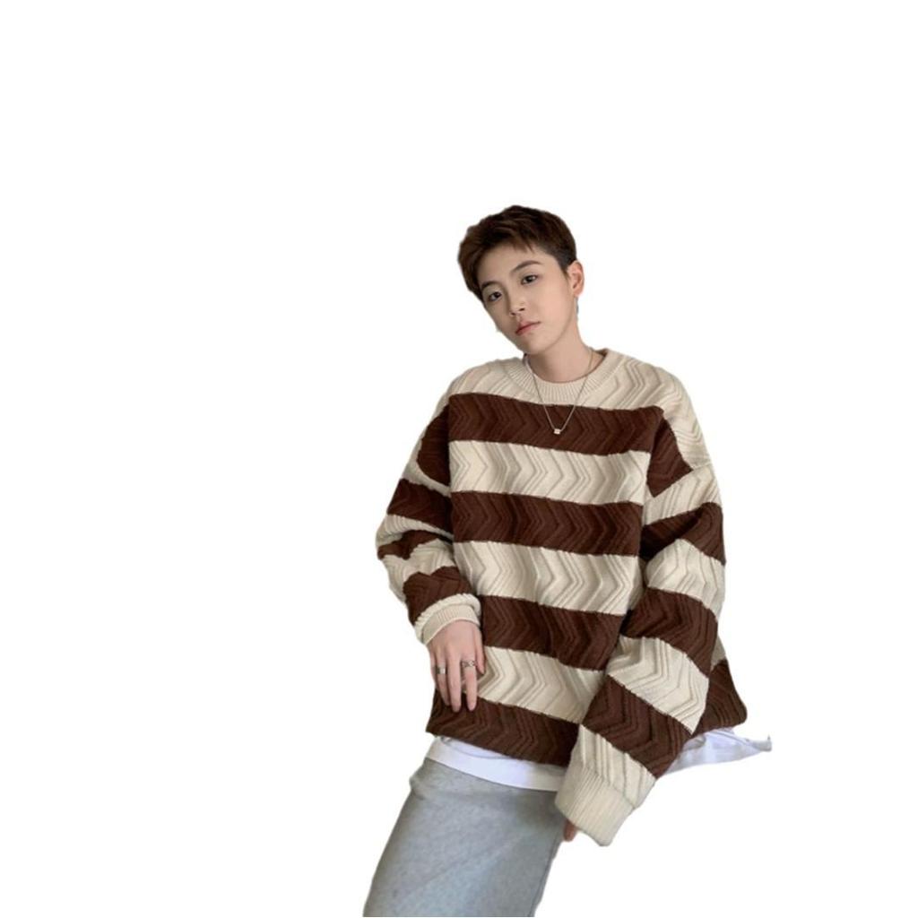 Hong Kong Style Men's Winter Loose Knit Sweater - Trendy Round Neck, Korean Version, Relaxed Couple Design