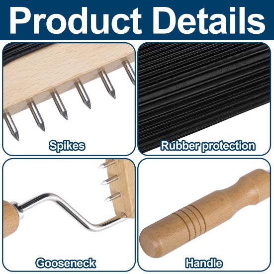 Gooseneck Webbing Stretcher Upholstery Tool with 6 Metal Spikes Wooden Handle Webbing Stretching Tool for Leather Canvas