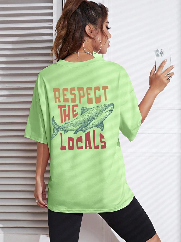 Respect The Locals Shark Tshirts Women Street Hip Hop Clothes Summer Breathable Short Sleeve Soft Comfortable T-Shirt Female