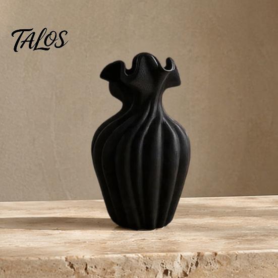 Wavy Neck Vase for Dried Flowers Modern Flower Vase, Minimalist Holder, Decorative Ribbed Texture with Unique Dining Table Rim, Ideal Fresh
