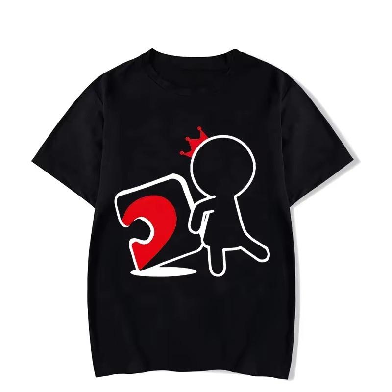 Cartoon Girl Boy Heart Puzzle Print Couple T-Shirt Short Sleeve Loose King Queen Tshirts Trend Lovers Shirt Unisex Tees
