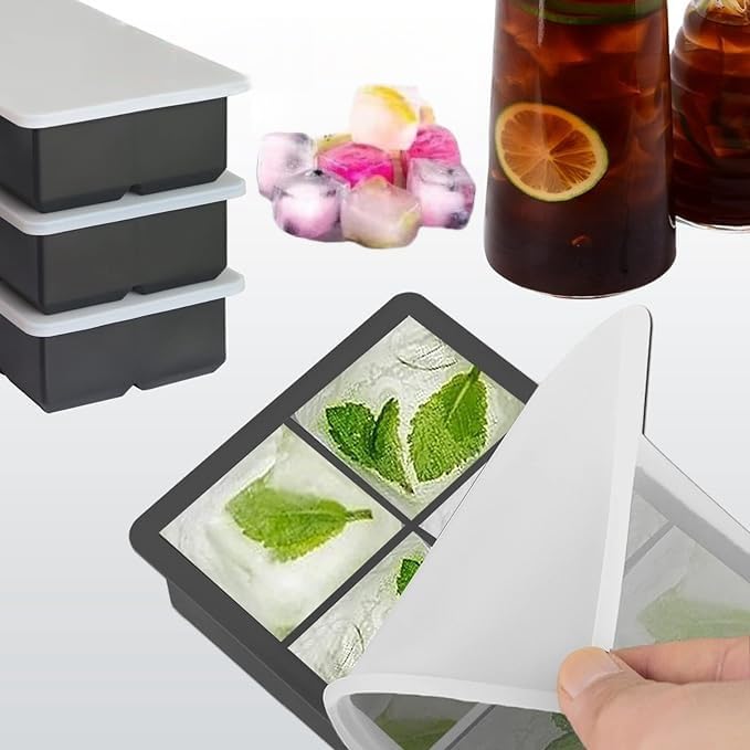 Silicone Ice Maker, Odorless, with Lid and Ice Tongs, Holds 6 Large Square Ice Pieces, 5x5x5cm Ice Cubes