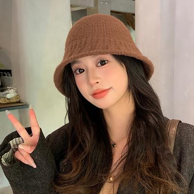 Japanese Simple Bucket Hat New Versatile Solid Color Fisherman Hat Autumn and Winter Warm Hat Face Changing Small Basin Hat Trend