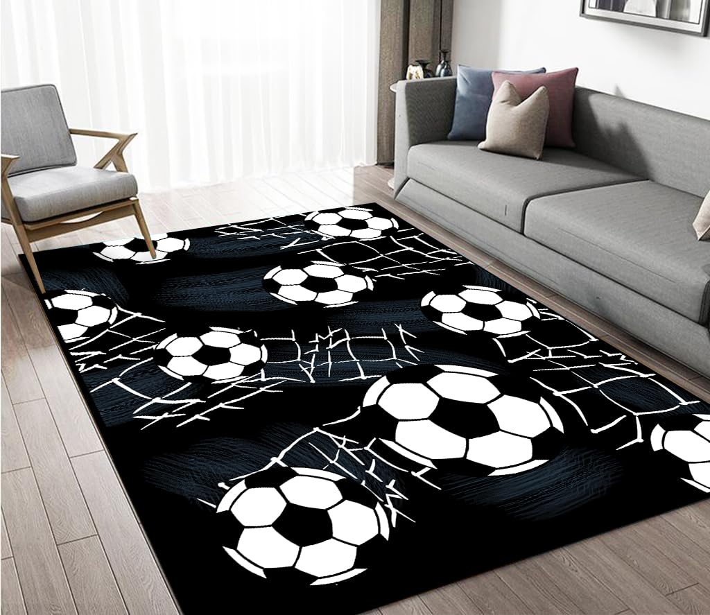 Contemporary Bold Color Themed Rug, Red Black & White Abstract Non-Slip Floor Mat for Bedroom Living Room Office Decor Carpet