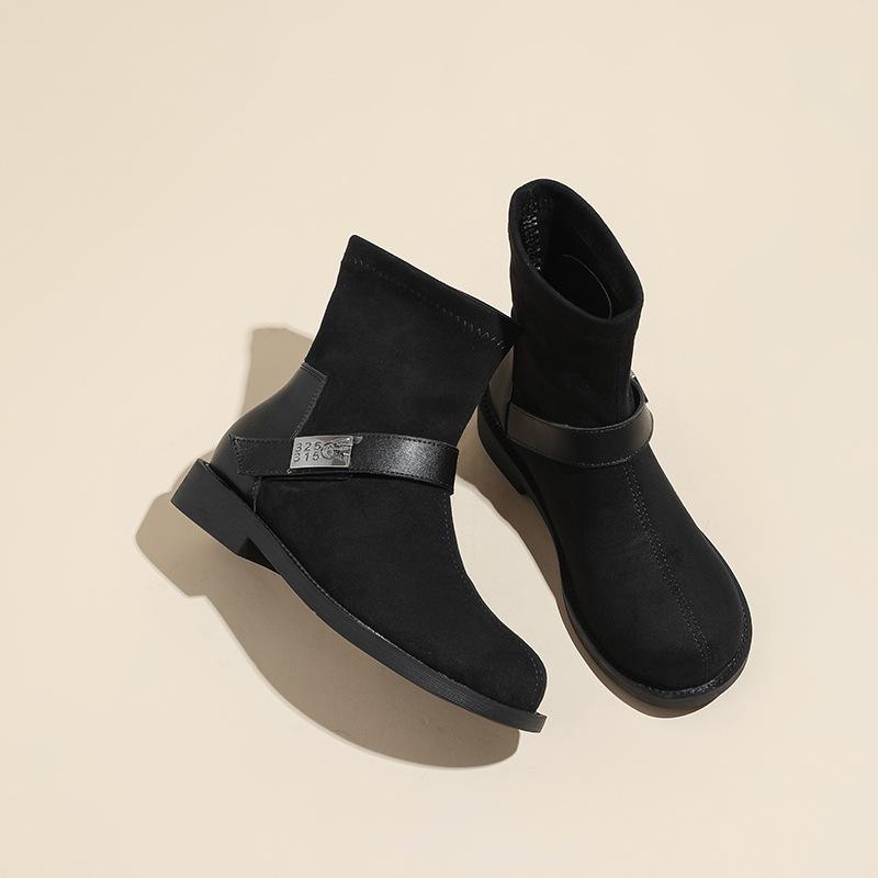 British style matte suede thin boots 2025 autumn and winter new belt buckle flat thick heel retro Martin boots short boots