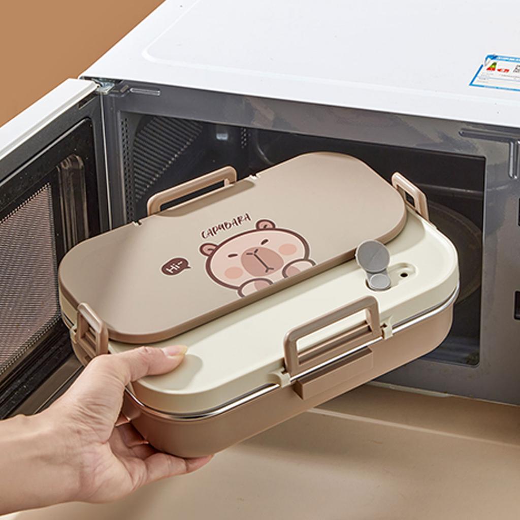 WORTHBUY Cute Capybara 304 Stainless Steel Lunch Box With Cutlery  Portable Large Capacity Divided Bento Box Microwave Safe