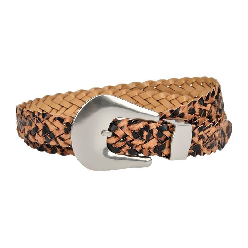 

Трендовый леопардовый кожаный плетеный вручную ремень для женщин, универсальный пояс для украшения платья и джинсов для женщин 110cm