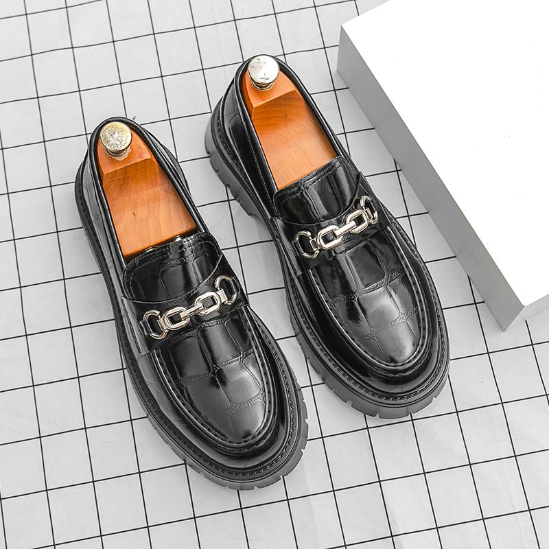 Fashion Retro Brand Men's Crocodile Leather Comfortable Thick Soled Derby Shoes Spring Men's Retro Lace Up Business Casual Leather Shoes