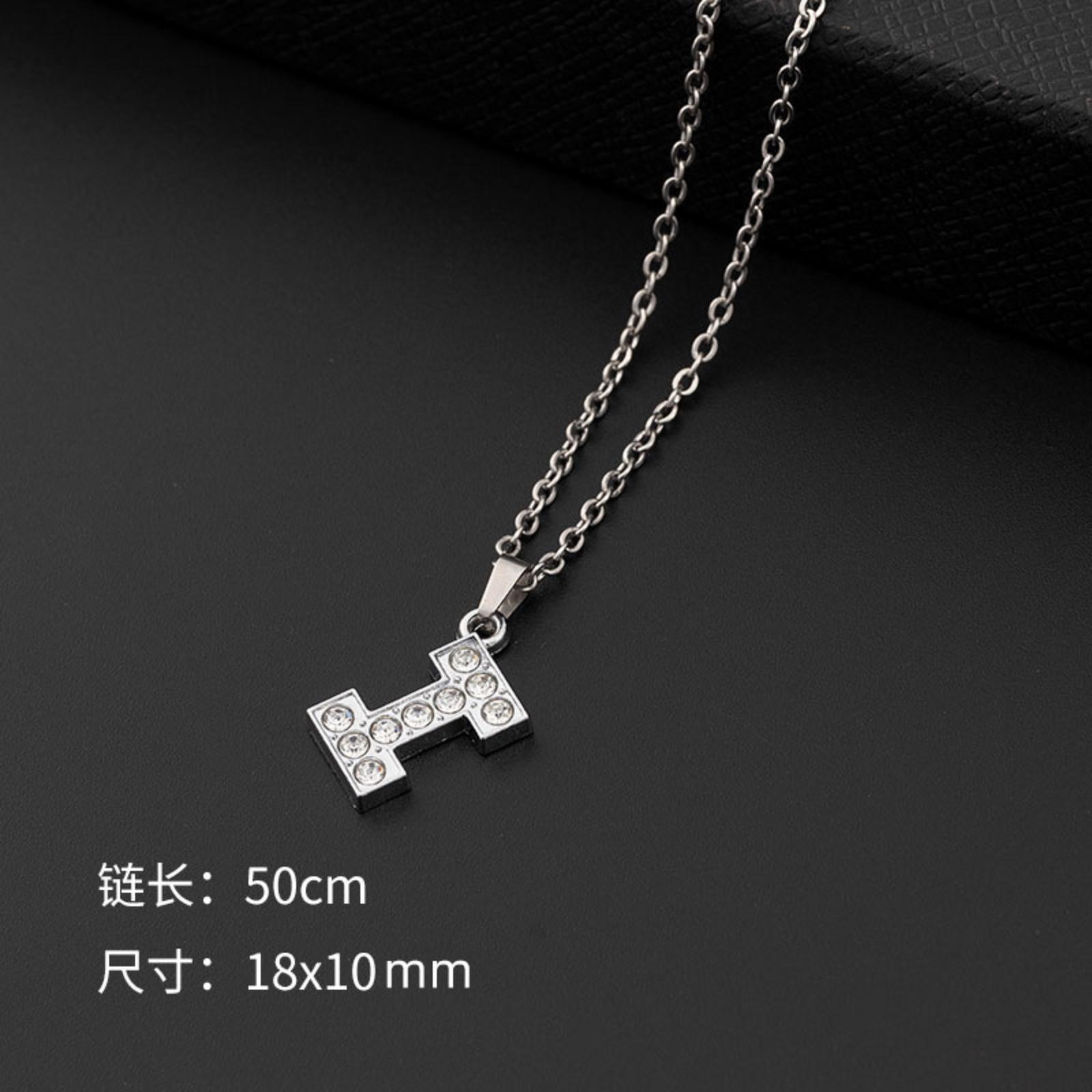 Stainless Steel Letter Pendant Necklace with Cubic Zirconia Crystals Chain Length 50cm Pendant Size 17x12mm Women Jewelry Accessories One Size