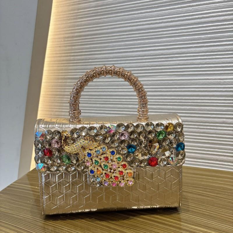 Elegant Rhinestone Peacock Design Mini Crossbody Bag Women PU Leather Chain Shoulder With Embellishment