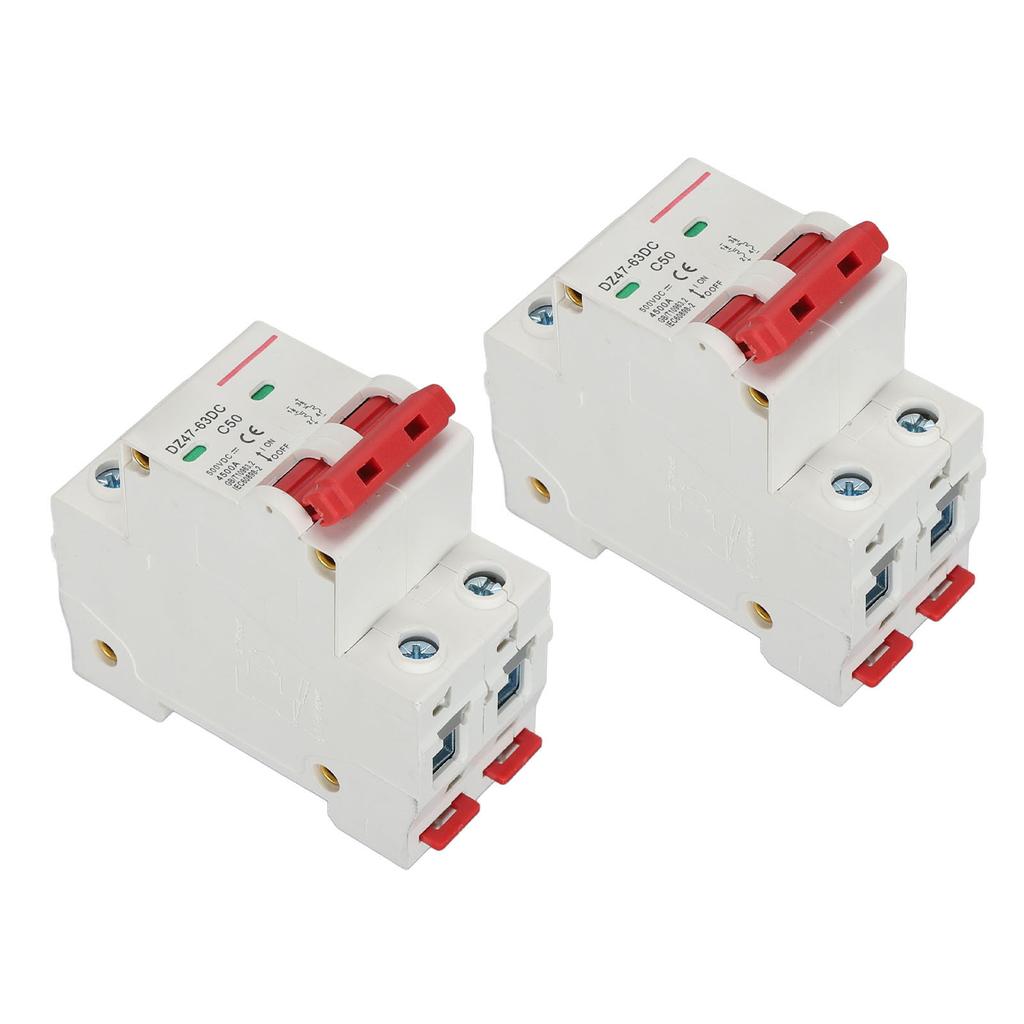 2PCS DC Circuit Breaker DIN Rail Mounting 2P 50A 500V Protection Air Switch for Solar PV System