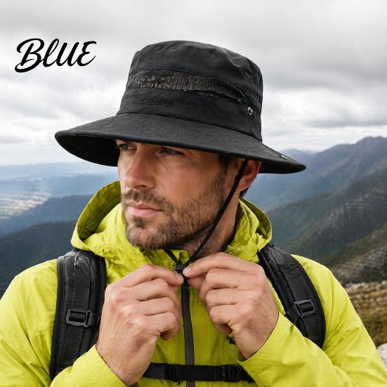 Wide Brim Hat for Beach Summer Mesh Spliced Bucket Men Women Extra Sun Foldable Outdoor Hiking with Adjustable Drawstring Portable Cap Fishing