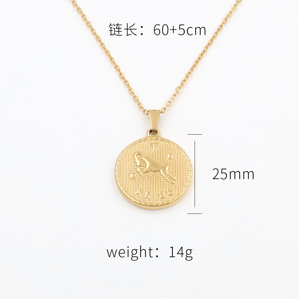 Retro Round Brand Constellation Pendant 18K Twelve Constellations Titanium Steel Necklace Women Do Not Fade Wind