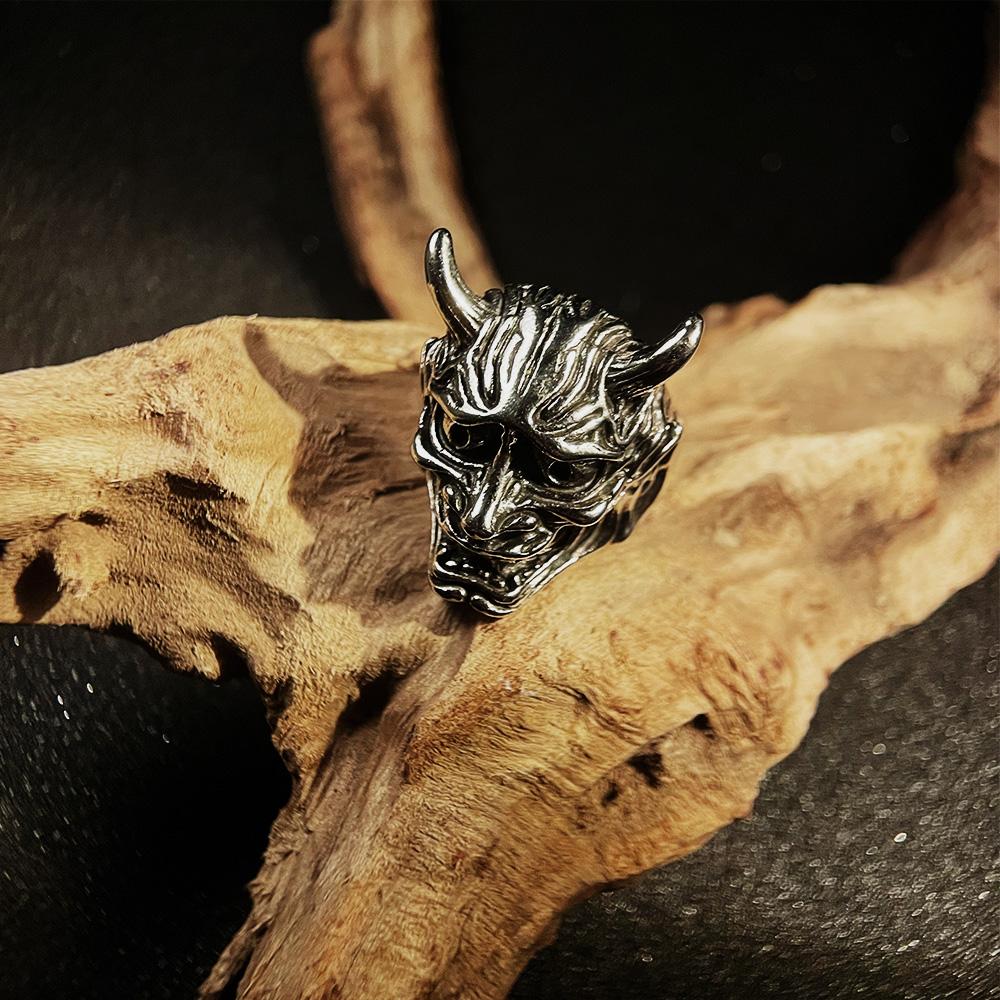 Retro Prajna Mask Ring for Men Punk Gothic Adjustable Open Ring Biker Zircon Rock Hiphop Streetwear Unisex Accessories Gift