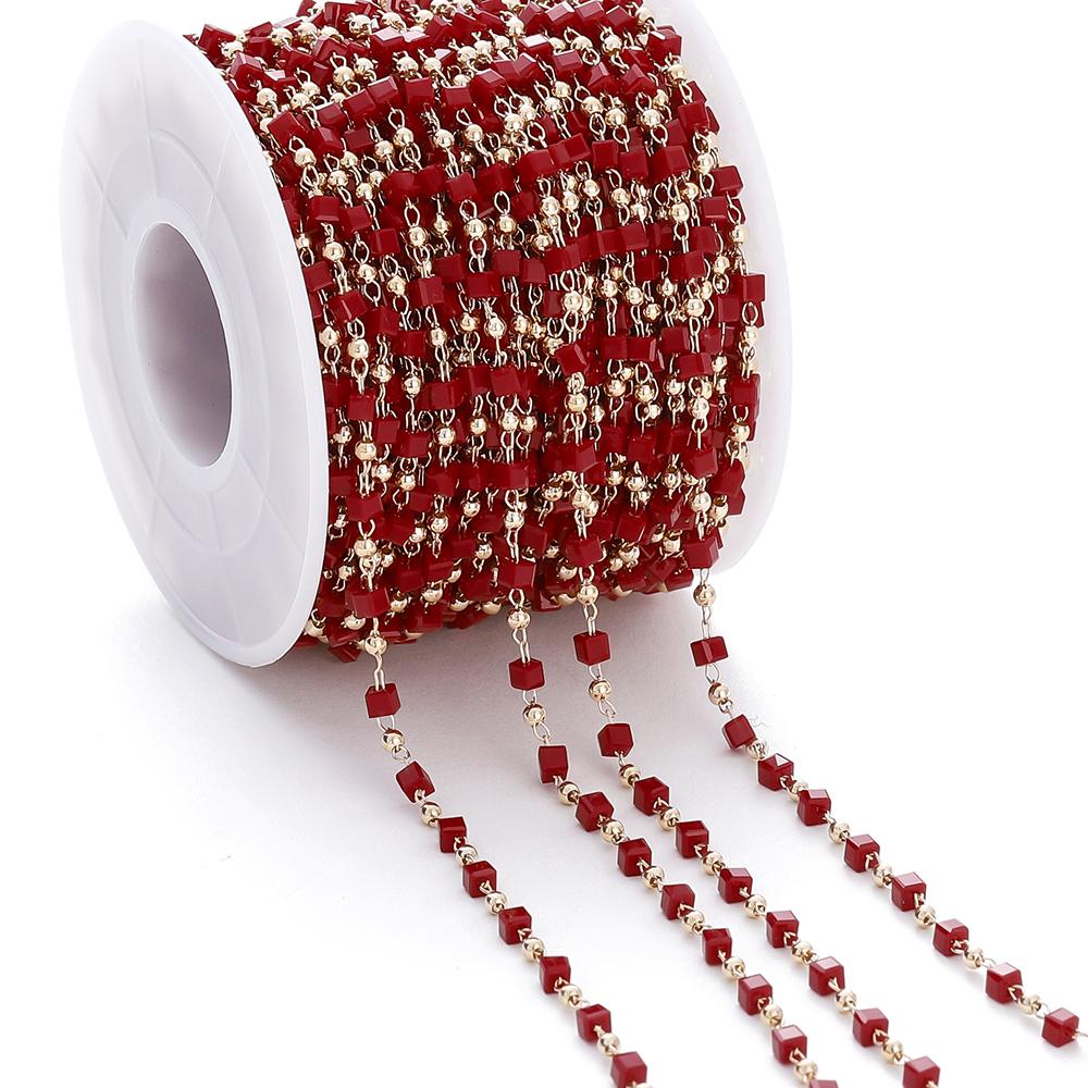 1Meter Colorful Cube Stone with Copper Beads Chains Necklace Chain for DIY Anklet Bracelets Handmade Jewelry Making Accessories